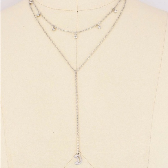 Silver Moon Necklace + Disc & Rhinestone Choker - Picture 3 of 7